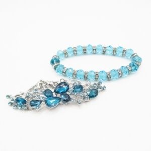Blue Silver Tone Rhinestone Bracelet And Blue Crystal Stretch Bracelet